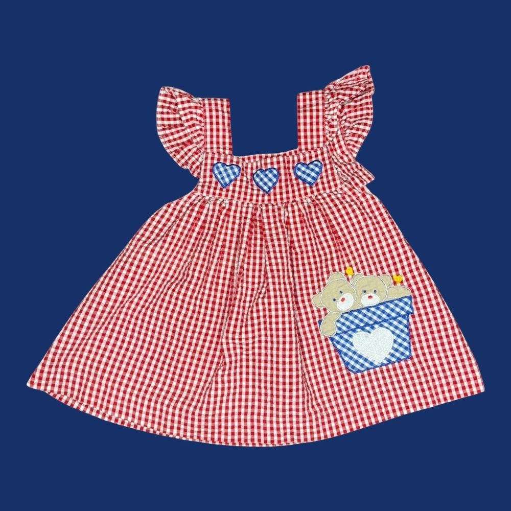 Vintage Samara Red Gingham Dress with Teddy Bears (Size 18 Months)
